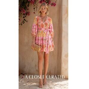 Charina Sarte Alhambra Wrap Mini Dress XS Pink Orange